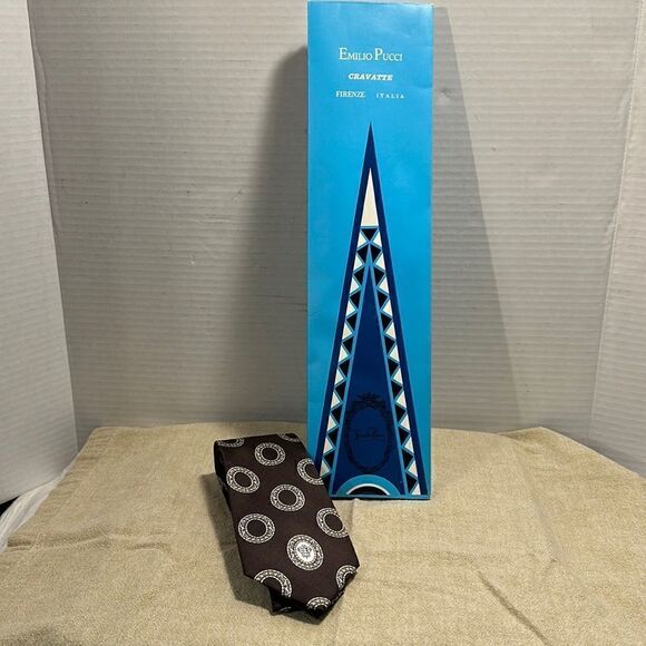 Emilio Pucci silk tie  logo NIP vintage ‘80’s - Picture 1 of 11